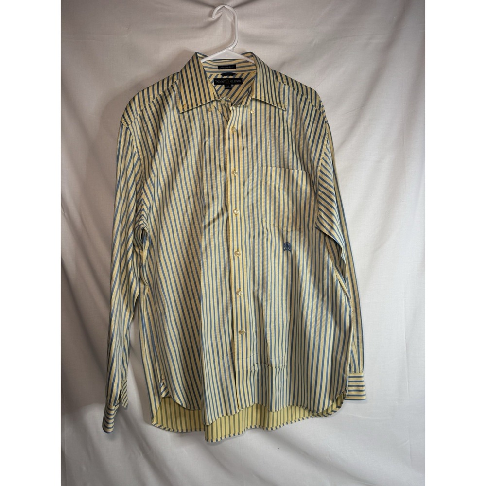 Tommy Hilfiger Mens L Yellow Blue Stripe 80s 2 Ply Cotton Button Down Shirt
